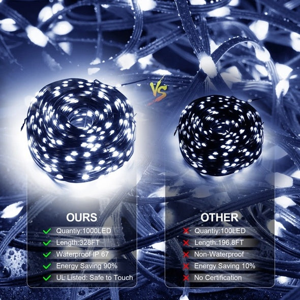 1000 LED 328Ft Christmas Rope Lights – Outdoor Waterproof String Lights with 8 Modes, Timer & Dimmable Function