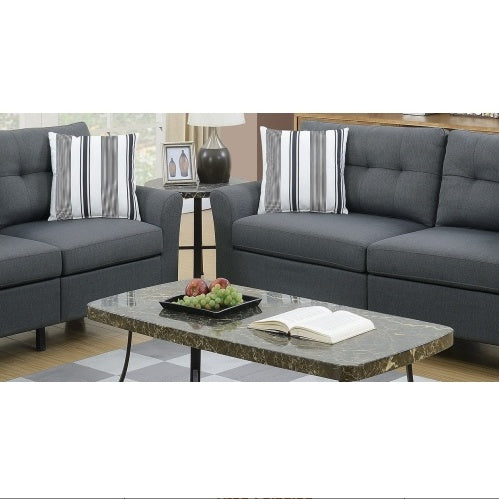 Living Room Furniture 2pc Sofa Set Sofa And Loveseat Charcoal Glossy Polyfiber Plywood Solid Pine