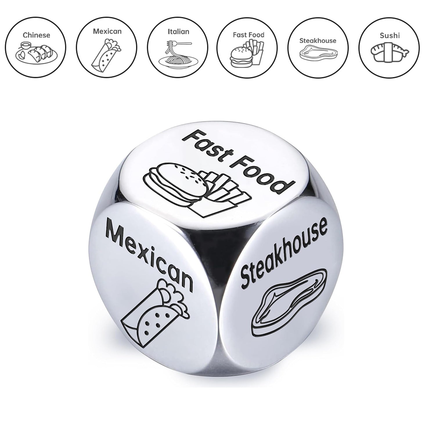 Funny Decision Dice for Couples - Date Night Games Toy - Stainless Steel Food & Movie Chooser Gift, Valentine Gift , Anniversary Gift