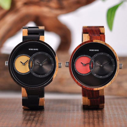BOBO BIRD Thin Men Watch Original Wood Watches 2 Time Zone Display Quartz Wristwatch horloges mannen - GM Traders