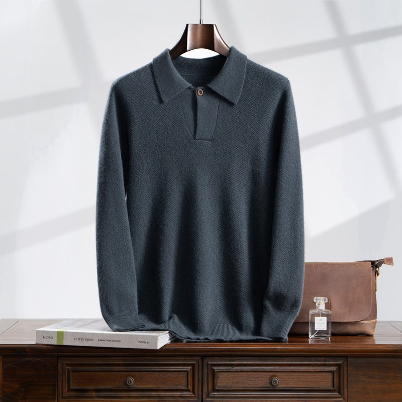 Men’s Lapel Collar Loose Knit Sweater – Casual Winter Fashion Pullover