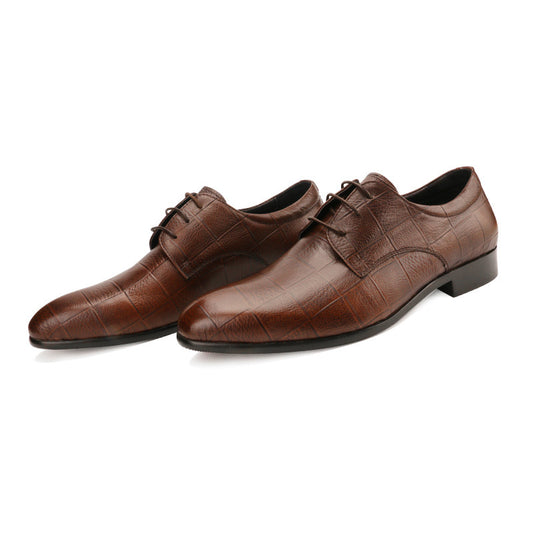 Men's Leather Shoes Cowhide Checkered Single Shoes Handmade Derby Shoes Pointed Leather Men's Shoes - GM Traders