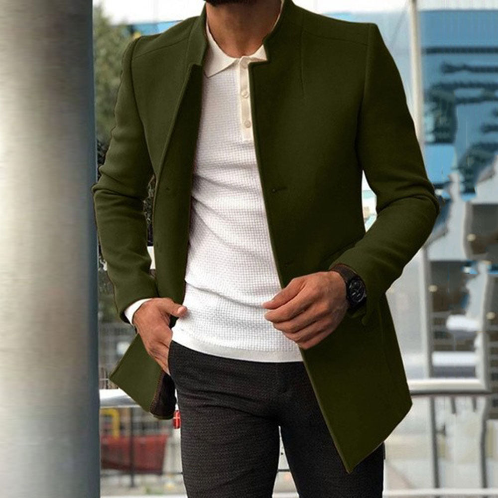 Men’s Slim Fit Single-Breasted Coat – Solid Color Business Jacket for Fall & Winter