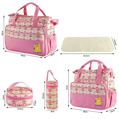 5PCS Baby Nappy Diaper Bags Set Mummy Diaper Shoulder Bags W Nappy Changing Pad Insulated Pockets Travel Tote Bags - GM Traders