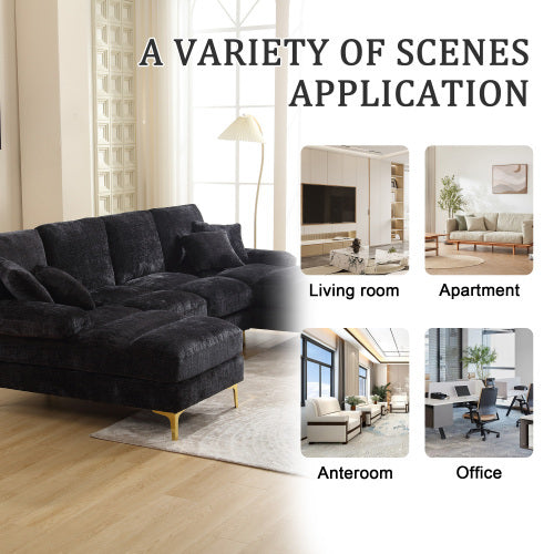 GOMYWAY Sectional Couches For Living Room Modular Sofa With Double Chaise U- Shaped Sofa Set With Chenille Fabric For Home Furniture