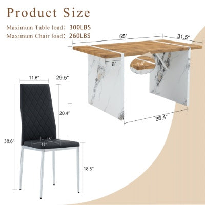 Table And Chair Set.Natural Wood Grain MDF Dining Table  55x31.5 Inch.Paired With 6 Modern Style Dining Chairs In Light Gray, Essential For Minimalist Homes.Blending Into Various Home Environments. - GM Traders