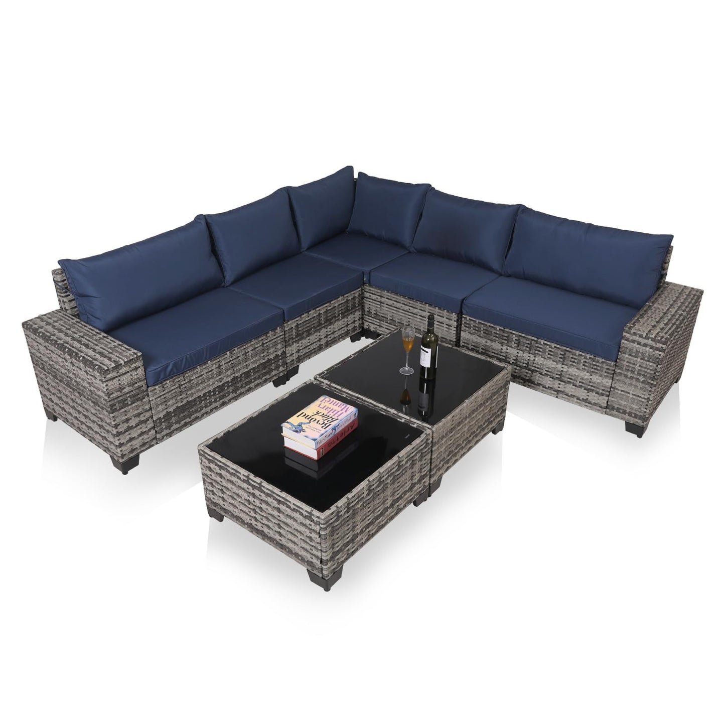7-Piece Outdoor Patio Set – Wicker Rattan Sofa with Glass Tables & Cushions🛋️✨ - GM Traders