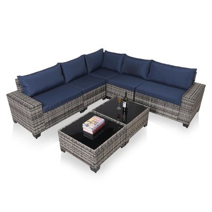 7-Piece Outdoor Patio Set – Wicker Rattan Sofa with Glass Tables & Cushions🛋️✨ - GM Traders