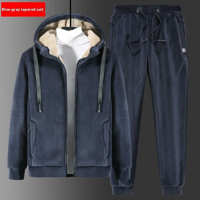 Winter Silver Fox Velvet Two-Piece Set – Plus Size Warm Sweatshirt & Sweatpants for Men & Women