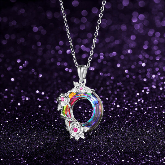 S925 Colorful Crystal Rose Pendant Lucky Wheel Transfer Item Jewelry - GM Traders