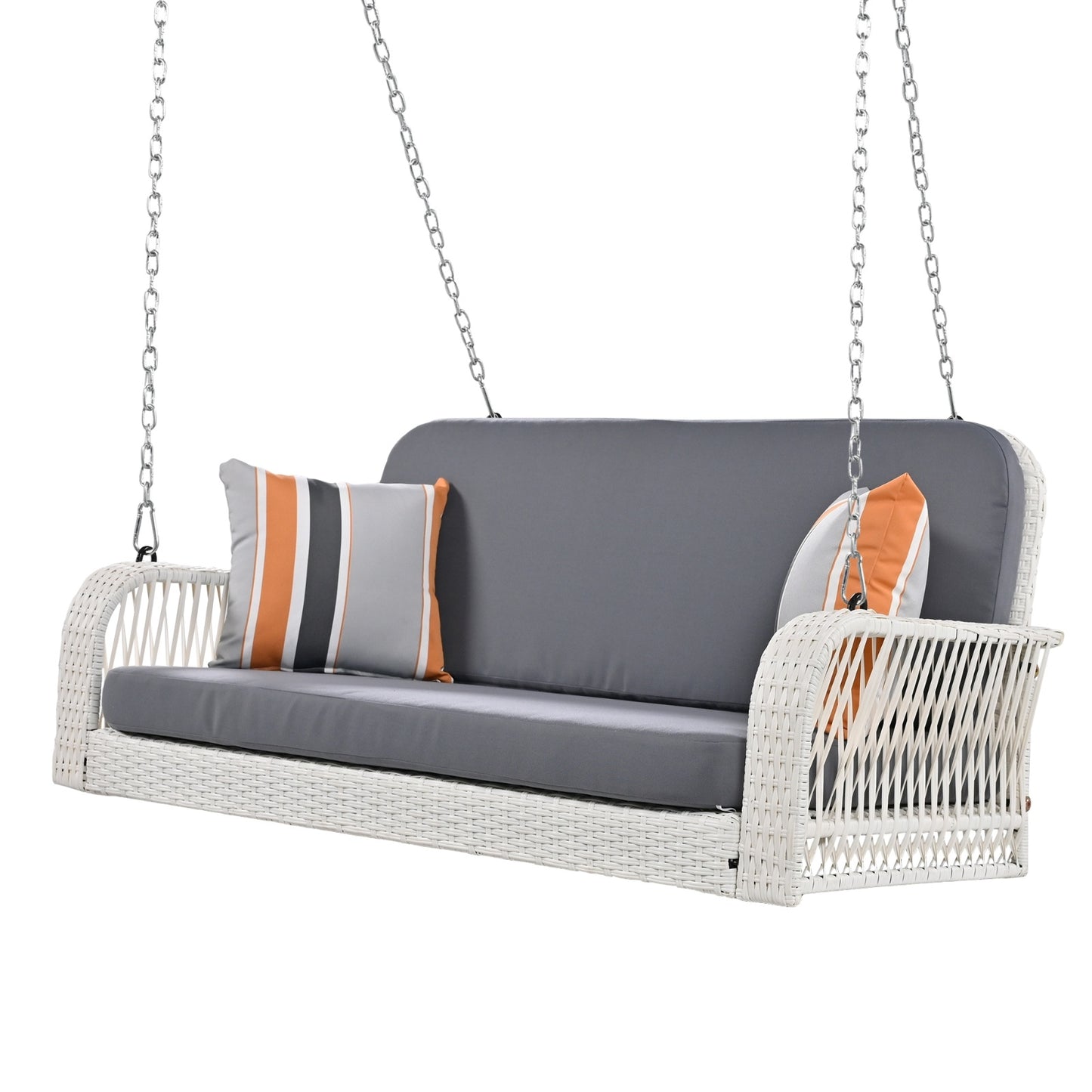 GO PE Wicker Porch Swing, 2-Seater Hanging Bench With Chains, Patio Furniture Swing For - GM Traders