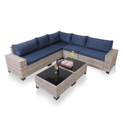 7-Piece Outdoor Patio Set – Wicker Rattan Sofa with Glass Tables & Cushions🛋️✨ - GM Traders