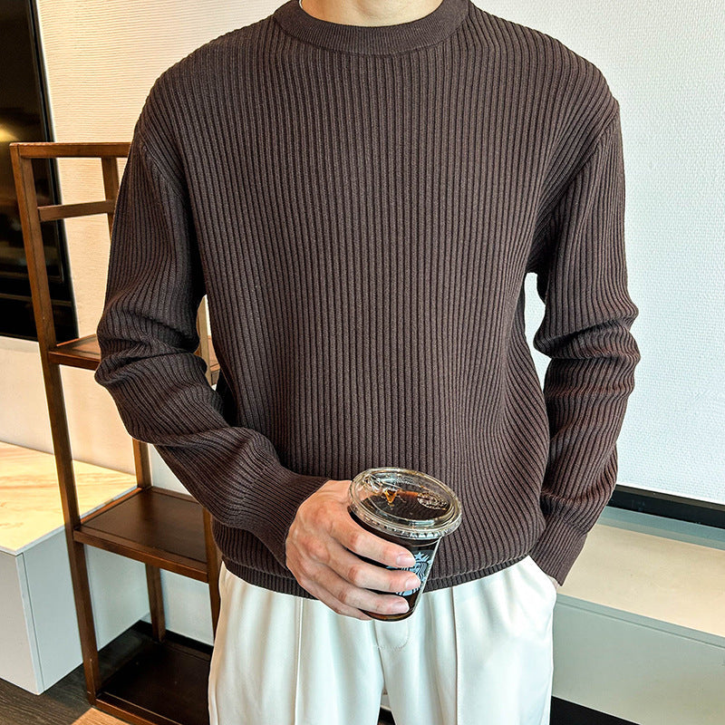 Men’s Thick Ribbed Round Neck Sweater – Autumn & Winter Warm Knitted Casual Pullover