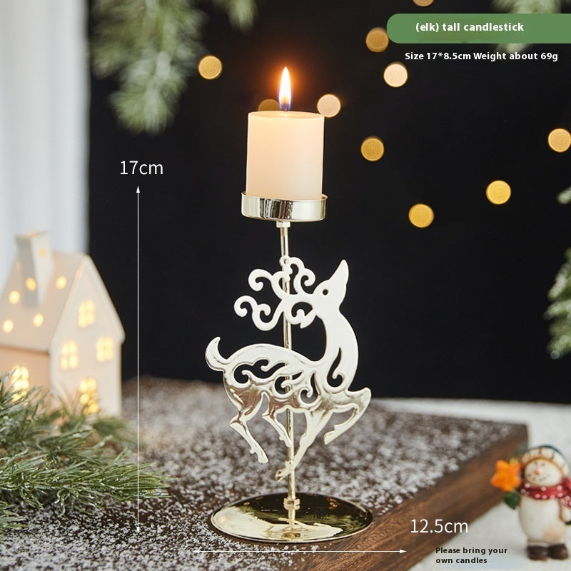 Romantic Christmas Wrought Iron Candlestick – Elegant Candle Tray Decoration for Holiday Home & Table Décor