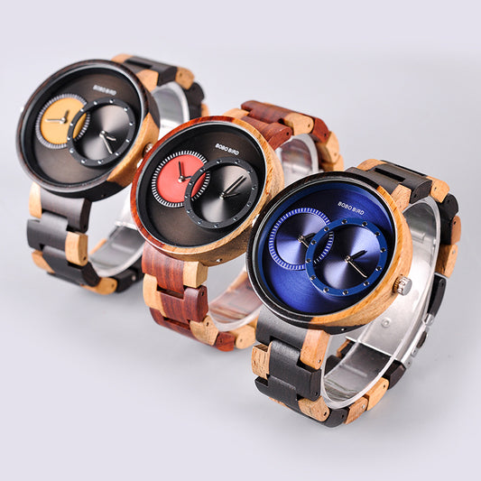 BOBO BIRD Thin Men Watch Original Wood Watches 2 Time Zone Display Quartz Wristwatch horloges mannen - GM Traders