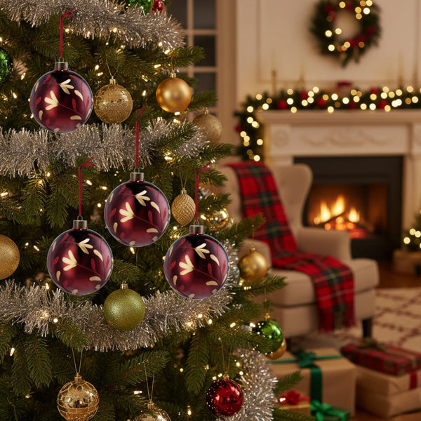 4PCS Christmas Glass Ball Ornaments – Shiny Hanging Xmas Tree Decorations for Holiday Party & Home