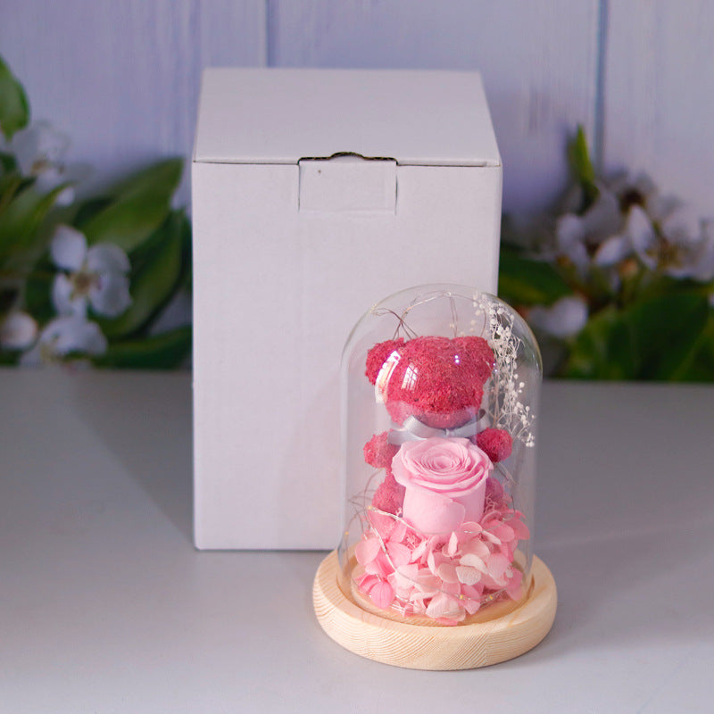 Eternal Preserved Rose Teddy Bear Gift Box with LED Lights - Valentine's Day & Home Decor