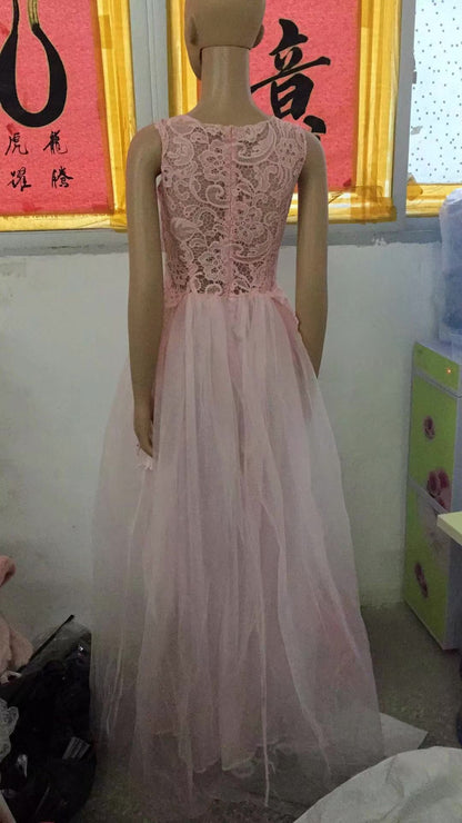Women Wedding Dress Sleevless Flowers Lace Dress - GM Traders