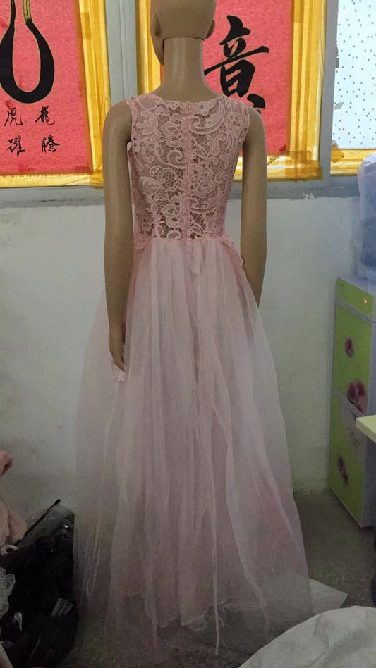 Women Wedding Dress Sleevless Flowers Lace Dress - GM Traders