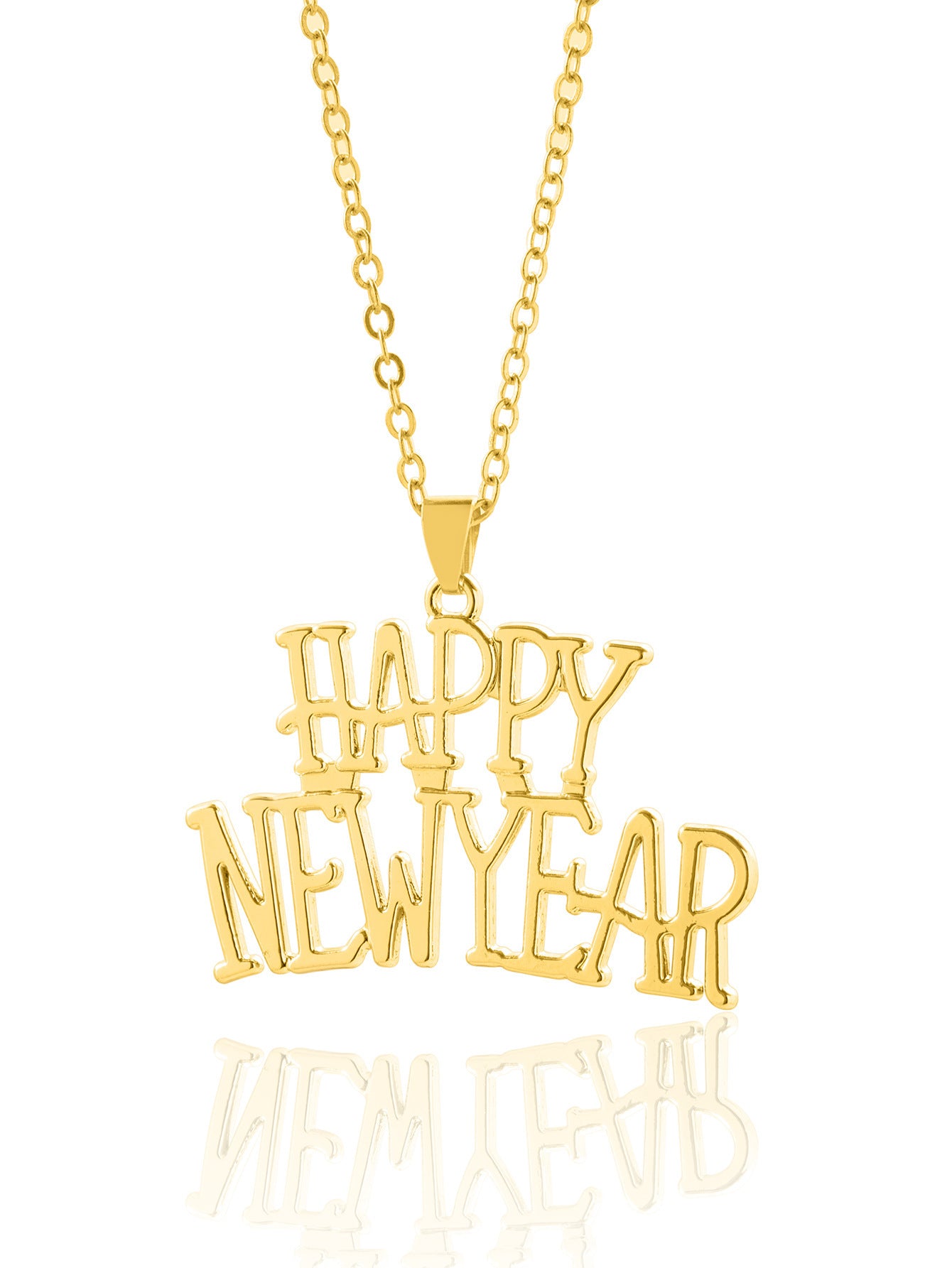 Happy New Year English Letter Necklace – Fashion Classic Unisex Pendant Jewelry | Gold, Silver, Red, Green | Dubai | London | USA | UK | Europe | Canada | Australia