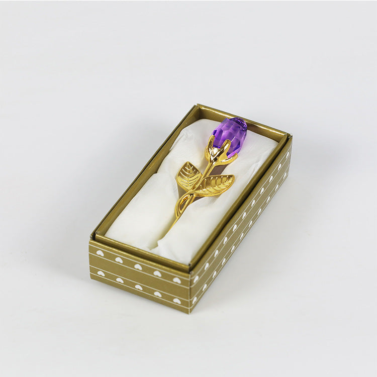 Metal & White Crystal Rose Decorations - Pastoral Style Valentine's Day Gift & Home Decor - Anniversary Gift