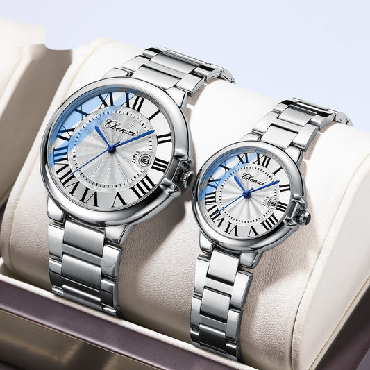Roman Couple Watches – Steel Band, Waterproof & Luminous Classic Design” ⌚✨ - GM Traders