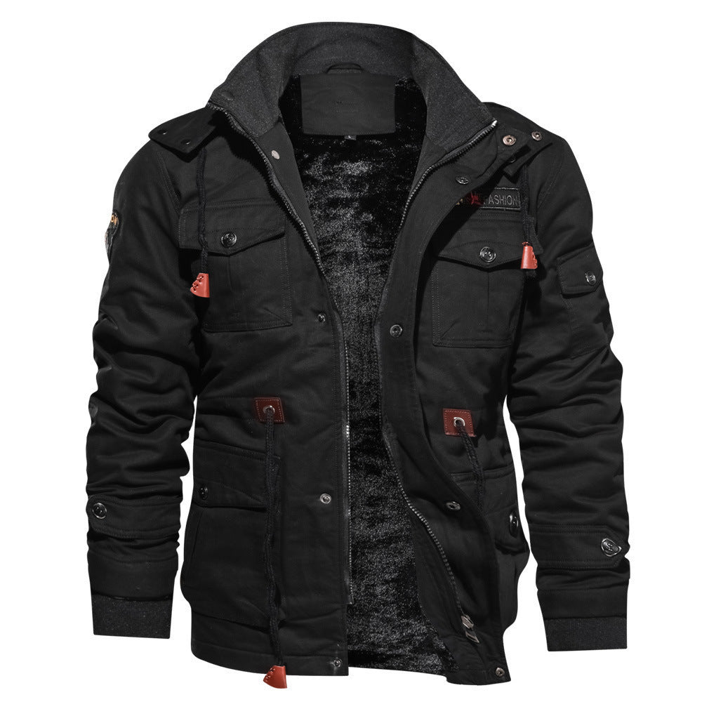 Men’s Winter Zip-Up Coat – Thickened Detachable Hooded Jacket with Multi-Pockets | Casual Cargo Outerwear