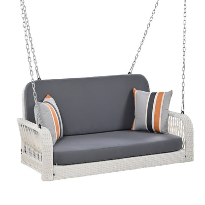 GO PE Wicker Porch Swing, 2-Seater Hanging Bench With Chains, Patio Furniture Swing For - GM Traders