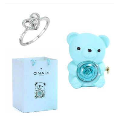Eternal Rose Teddy Bear Gift Box with Necklace & Rotate Jewelry Case - Valentine's & Wedding Gift for Her
