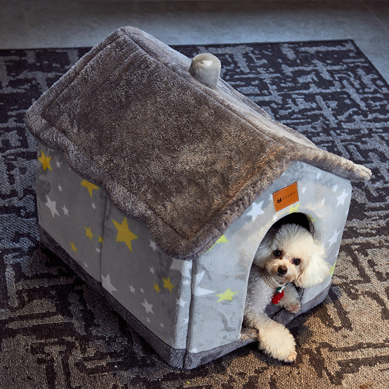 Foldable Dog & Cat House – Winter Warm Pet Kennel ❄️