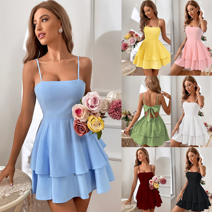 Spring And Summer Hot Item Backless Bow Tie Tied Short Sexy Suspender Dress - GM Traders