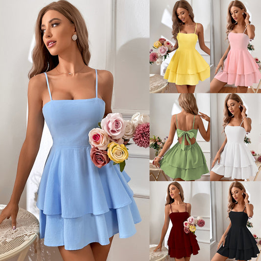Spring And Summer Hot Item Backless Bow Tie Tied Short Sexy Suspender Dress - GM Traders