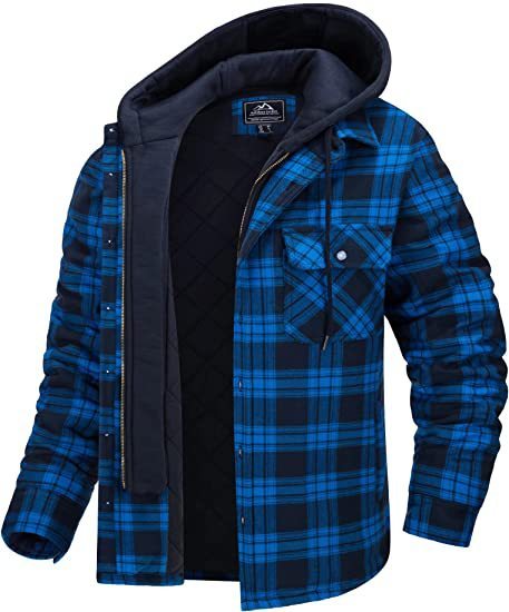 Men’s Plaid Hooded Winter Coat – Thick Padded Button & Zip-Up Jacket | Casual Warm Outerwear