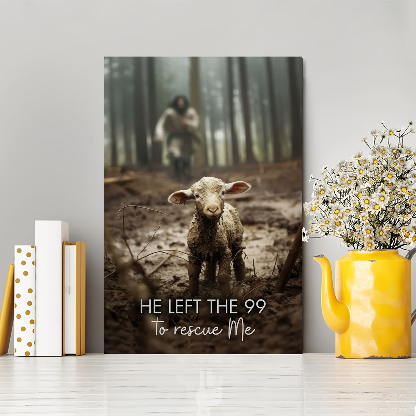 He Left 99 to Save Me – Christian Framed Canvas Wall Art for Home & Living Room