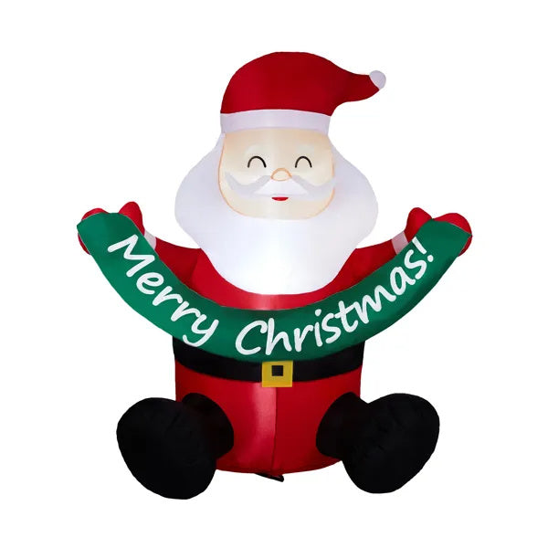 5.8FT Lighted Christmas Inflatable Decoration – Santa Claus Holding Banner with LED Lights for Yard & Lawn