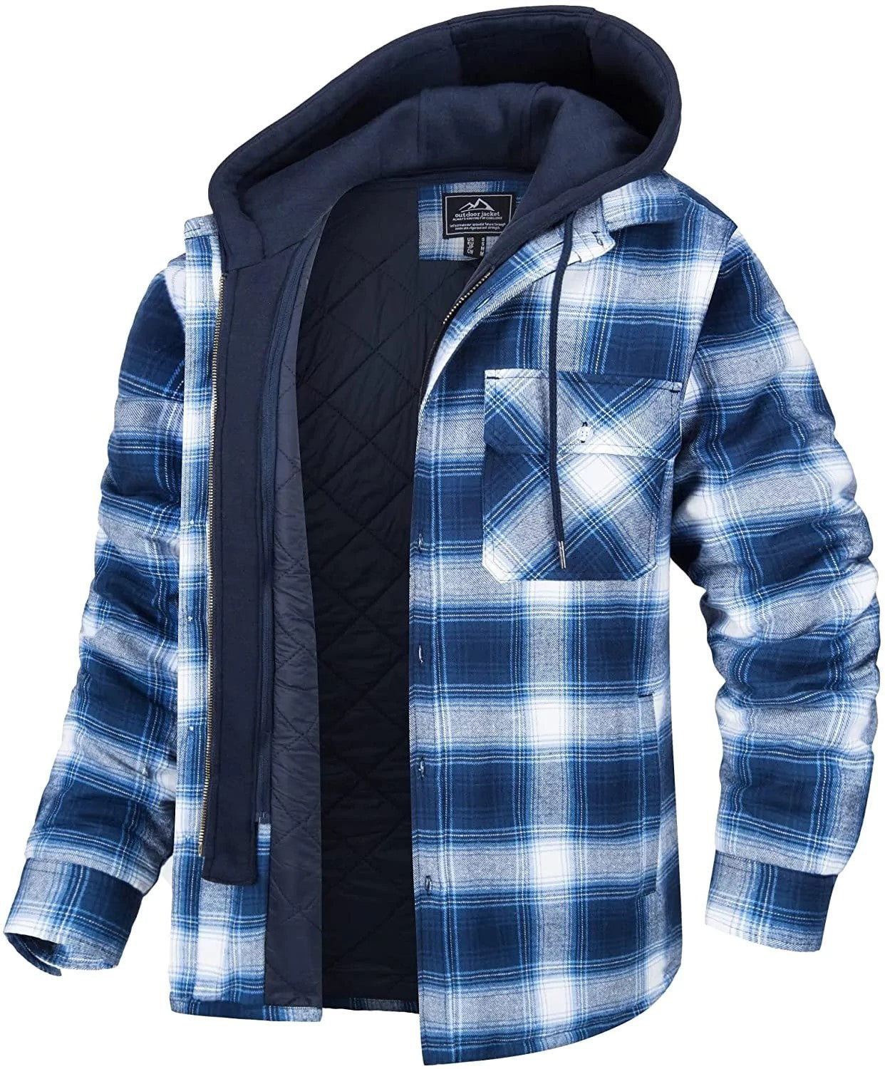Men’s Plaid Hooded Winter Coat – Thick Padded Button & Zip-Up Jacket | Casual Warm Outerwear