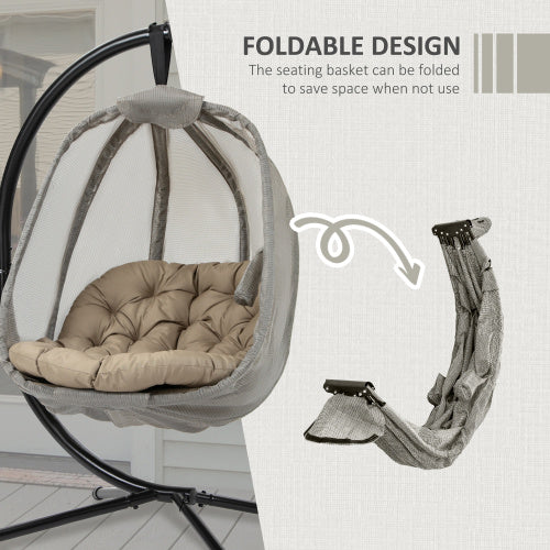 Outsunny Hanging Egg Chair, Folding Texteline Swing Hammock With Side Pocket, Cushion And Stand For Indoor Outdoor, Patio Garden Furniture, Khaki - GM Traders