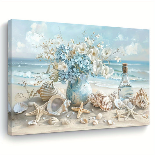 Blue Vase Floral Canvas – Framed Wooden Wall Art for Home & Office Decor