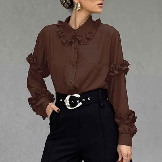 Elegant Temperament Women's Casual Open Front Shirt – Long Sleeve Fashion Top | Winter