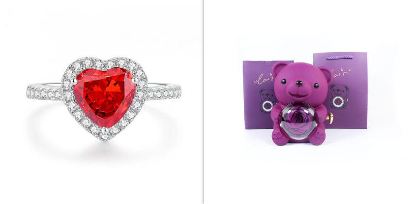 Eternal Rose Teddy Bear Gift Box with Necklace & Rotate Jewelry Case - Valentine's & Wedding Gift for Her