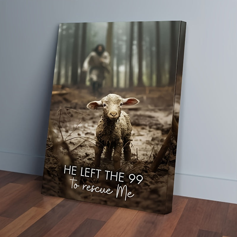 He Left 99 to Save Me – Christian Framed Canvas Wall Art for Home & Living Room