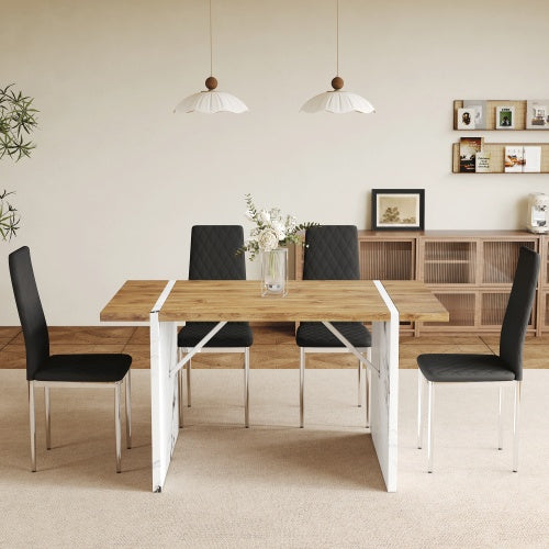 “5-Piece Dining Set – Natural Wood Grain Table with 4 Modern Black Chairs” 🍽️✨ - GM Traders