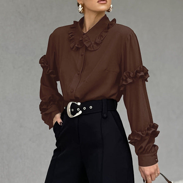 Elegant Temperament Women's Casual Open Front Shirt – Long Sleeve Fashion Top | Winter