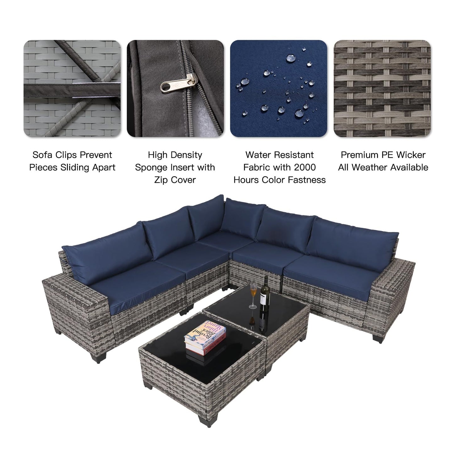 7-Piece Outdoor Patio Set – Wicker Rattan Sofa with Glass Tables & Cushions🛋️✨ - GM Traders