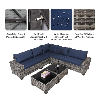 7-Piece Outdoor Patio Set – Wicker Rattan Sofa with Glass Tables & Cushions🛋️✨ - GM Traders