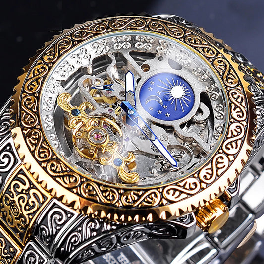 Forsining Skeleton Carved Tourbillon Mechanical Watches Luxury Men's Wristwatch - GM Traders
