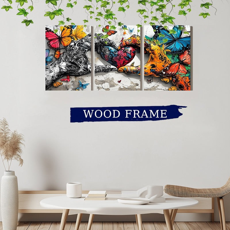 3-Piece Graffiti Love Heart Canvas – Framed Wall Art for Living & Dining Room