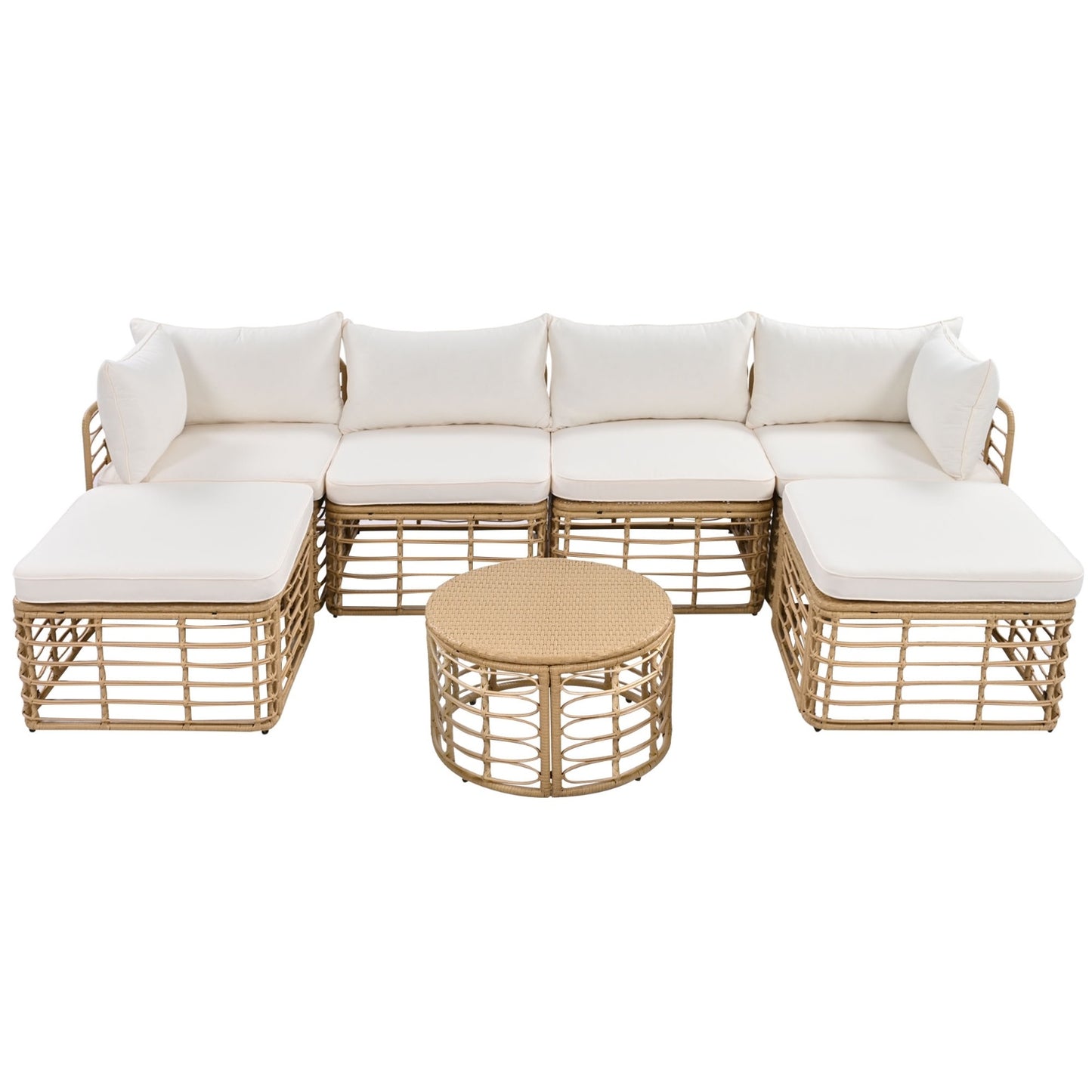 GO 7 Pieces Outdoor Patio Furniture, All-Weather Rattan Sectional Sofa Set With Thick Cushions And P - GM Traders
