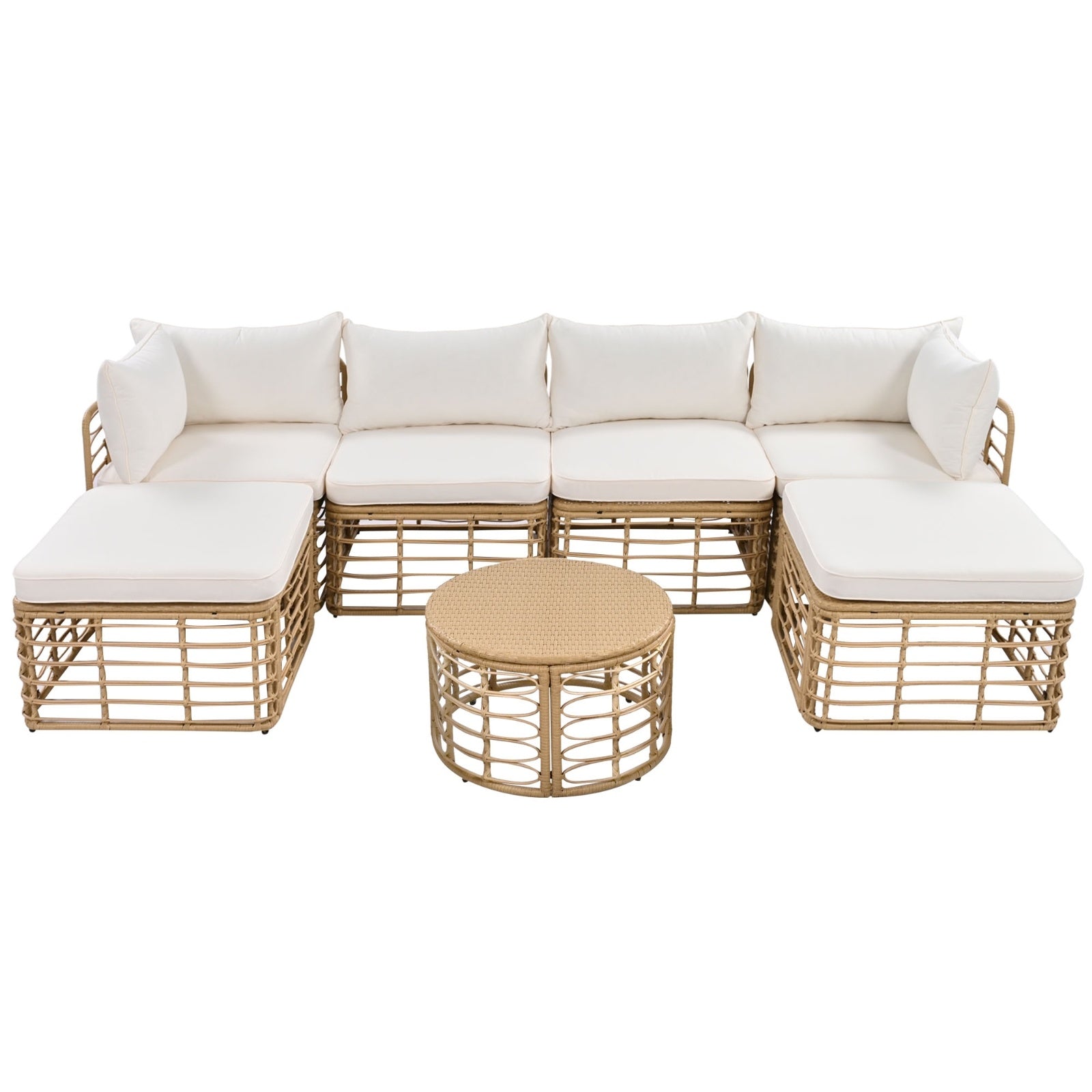 GO 7 Pieces Outdoor Patio Furniture, All-Weather Rattan Sectional Sofa Set With Thick Cushions And P - GM Traders