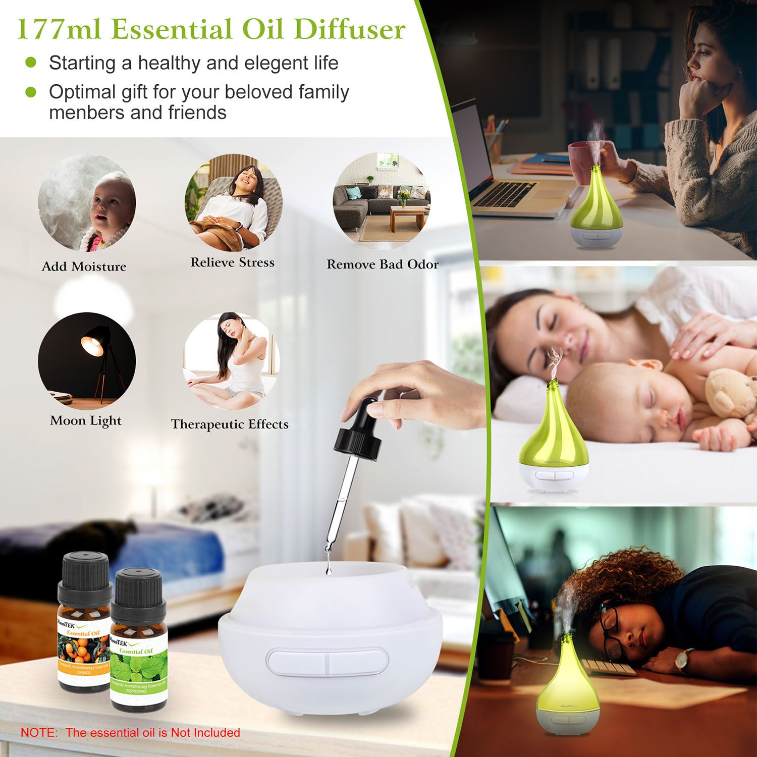 1Pc Drop Shaped Cool Mist Humidifier Ultrasonic Aroma Essential Oil Diffuser With LED Light For Office Home Room Vehicle Study Yoga Spa - GM Traders